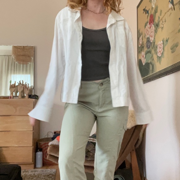 🧿White Collard Denim Style Top - Picture 2 of 7